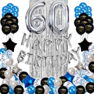 60 jaar verjaardag versiering - 60 Jaar Feest Verjaardag Versiering Set 88-delig  - Happy Birthday Slinger & Ballonnen - Decoratie Man Vrouw - Blauw en Zilver