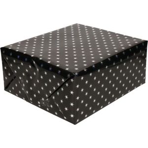 Inpakpapier/cadeaupapier holografisch zwart met zilveren sterretjes 150 x 70 cm rol - kadopapier / cadeaupapier/papier