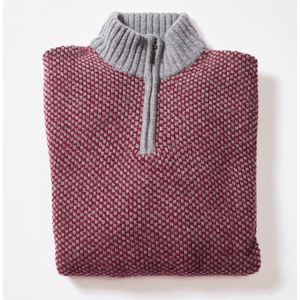 Osborne Knitwear Trui met halve rits - Lamswol - Bordeaux/Grey Mix - XL