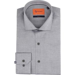 Suitable - Overhemd Extra Lange Mouwen Dobby Point Grijs - Heren - Maat 40 - Slim-fit