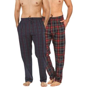 Pyjama Heren - Broek - 2 Pack - Navy / Bordeaux Geruit - S - Pyama Heren Volwassenen - Pyjamabroek Heren - Pyamabroek Heren