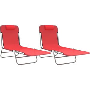 vidaXL Inklapbare Ligbedden Rood - Set van 2 Ligbed - Ligbedden - Tuinset - Buitentijd - Terras