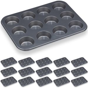 Relaxdays 16x muffinvorm 12 holtes - antiaanbak muffin balkblik - bakvorm muffins