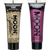 Moon Creations Glittergel fijn set - voor lichaam en gezicht - goud en roze