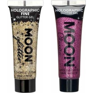 Moon Creations Glittergel fijn set - voor lichaam en gezicht - goud en roze