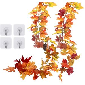 2 stuks herfstbladeren, decoratie, 3,6 m, kunstmatige herfstbladeren, esdoornbladeren, slinger, hangplant, kunstmatig om op te hangen, voor thuis, keuken, oogstfeest, herfstdecoratie, bruiloft,