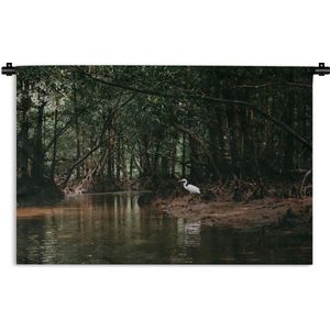 Wandkleed Bosleven - Reiger in mangrovebos Wandkleed katoen 150x100 cm - Wandtapijt met foto