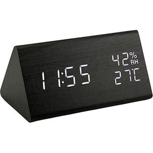 Digitale klok - Bureauklok - Wooden look - temperatuurmeter - Zwart + Witte cijfers