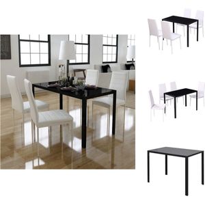 vidaXL Eetkamerset - 5-delig - Gehard glas - Kunstleer - Zwart/wit - 105x60x74 cm - Set tafel en stoelen