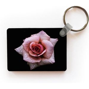 Sleutelhanger - Een foto vanaf boven van een roze roos - Uitdeelcadeautjes - Plastic
