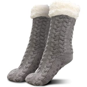 Cozy Socks Slipper comfortabele warme huissokken met anti slip dames en heren – one size – antraciet - wintersokken bedsokken gevoerde sokken slofsokken fleece sokken dikke warme sokken