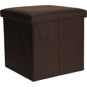 H&S Collection Poef/hocker/voetenbankje - opbergbox - bruin - polyester - 38 x 38 cm - opvouwbaar