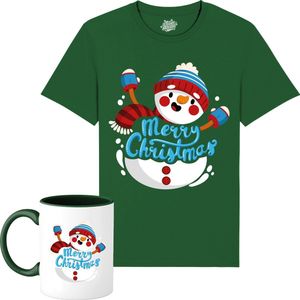 Sneeuwman - Foute kersttrui kerstcadeau - Dames / Heren / Unisex Kleding - Grappige Kerst, Oud en Nieuw en winter Outfit - T-Shirt met mok - Unisex - Bottle Groen - Maat 3XL