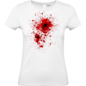 Dames t-shirt Kogelwond Bloed | Carnavalskleding heren dames | Halloween Kostuum | Foute Party | Wit Dames | maat XL