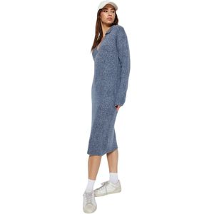 Trendyol Antracietkleurige Midi-Gebreide Jurk Met Zachte Textuur En Polokraag Tweeaw24El00009