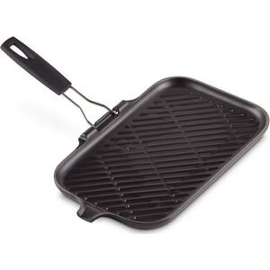 Grote rechthoekige grillpan - vetarm koken - inclusief inductie - 24 cm satijnzwart Grilplaat