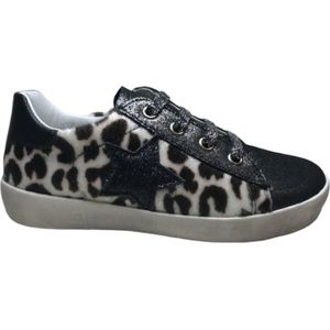 Naturino Annie - Mt 35 - veter/rits bling bling zwarte ster lederen sneakers - zwart leopard