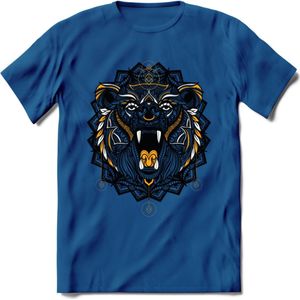 Beer - Dieren Mandala T-Shirt | Geel | Grappig Verjaardag Zentangle Dierenkop Cadeau Shirt | Dames - Heren - Unisex | Wildlife Tshirt Kleding Kado | - Donker Blauw - XL