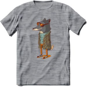 Casual vos T-Shirt Grappig | Dieren honden Kleding Kado Heren / Dames | Animal Skateboard Cadeau shirt - Donker Grijs - Gemaleerd - L