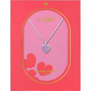 Lucardi Meisjes Kinderketting met Hanger - Hart - Kristal - Cadeau - Staal - Zilverkleurig