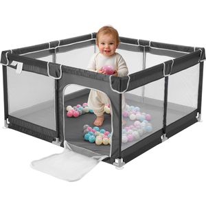 Navaris grote grondbox voor baby's - 130 x 130 cm - Met veiligheidssluiting - babybox voor in de woonkamer of babykamer - Gemaakt van gaas en staal