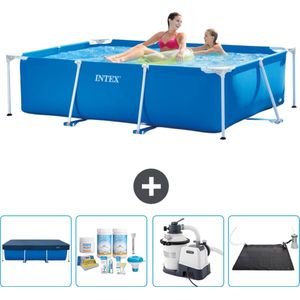 Intex Rechthoekig Frame Zwembad - 220 x 150 x 60 cm - Blauw - Inclusief Afdekzeil - Onderhoudspakket - Zwembadfilterpomp - Solar Mat
