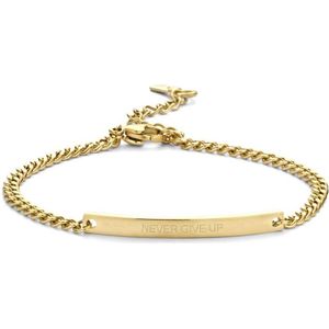 Key moments 8KM-BC0100 Stalen armband - Dames - Plaat - NEVER GIVE UP - 16,5 + 3 cm - Gourmetschakel - Staal - Gold Plated