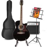 Elektrisch akoestische gitaar - MAX ShowKit gitaarset met o.a 40W gitaar versterker, gitaar standaard, muziekstandaard en gitaar stemapparaat - Zwart
