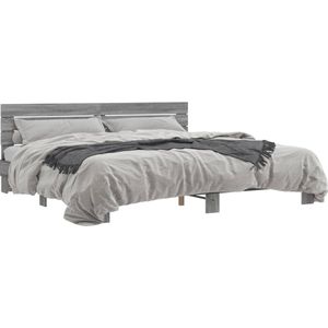 vidaXL - Bedframe - bewerkt - hout - metaal - grijs - sonoma - eiken - 180x200 - cm