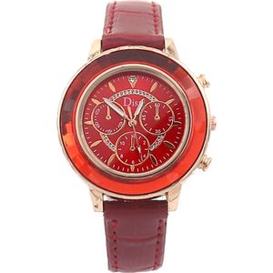 Horloge Gekleurde Rand - Kast 36 mm - Band Kunstleer - Quartz - Rood