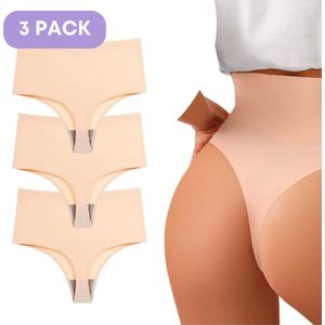 Naadloze corrigerende High waist string voor Dames - Beige - Nude - Maat L - Set van 3 - Ultrazacht - Ondergoed dames