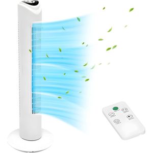 Torenventilator - Staande Ventilator met Afstandbediening - 3 Snelheden - 78cm Hoog - 45W - Timer functie 1, 2, 4 Uur - 70° Oscillatie Toren - Stil 48 dB - Wit