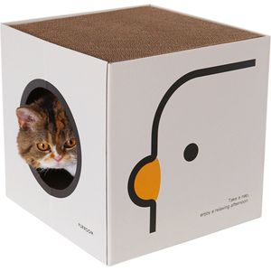 Kattenhuisje - twee krabplanken - karton- kubieke doos - schattige kip