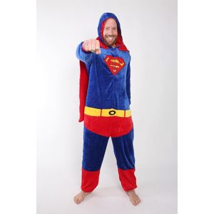 KIMU Onesie Superheld Pak Kind Kostuum met Cape - Maat 128-134 - Super Jumpsuit Fleece Pyjama Huispak Jongens Meisjes Kinderen Fleece Man Festival