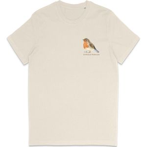 T Shirt Heren Print - T Shirt Dames Opdruk - Roodborstje - Vogelaar - Beige - 3XL