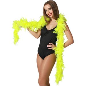 Atosa Carnaval verkleed boa met veren - 2x - neon geel - 180 cm - 45 gram - Glitter and Glamour - verkleed accessoires