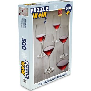 Puzzel Vijf mooie glazen rode wijn - Legpuzzel - Puzzel 500 stukjes