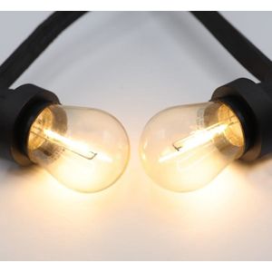LumenXL lichtsnoer set standaard voor buiten van 50 meter met 150 fittingen en 1 watt 2700K LED filament lampen