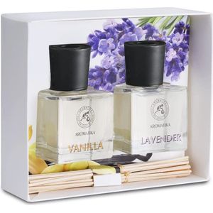 Aroma Diffuser Set voor Thuis - Vanille & Lavendel Geurverspreider met 8 Bamboestokken - Alcoholvrij - Perfect voor Kantoor en Spa