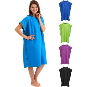 Badponcho van microvezel, voor dames en heren, compact en zeer licht; surfponcho, verhuishulp, handdoek en omkleedhulp op het strand, blauw, l