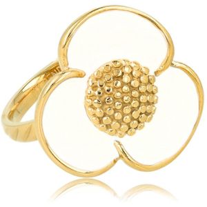 My Bendel Bloemen ring met wit Epoxy - Goudkleurige grote bloem ring met wit Epoxy - Met luxe cadeauverpakking