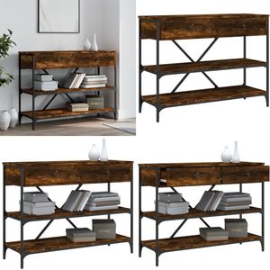 vidaXL Wandtafel met lades en schappen bewerkt hout gerookt eikenkleur - Wandtafel - Wandtafels - Bijzettafel - Console Tafel