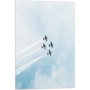 WallClassics - Vlag - Vier Zweefvliegtuigen met Witte Rook - 50x75 cm Foto op Polyester Vlag