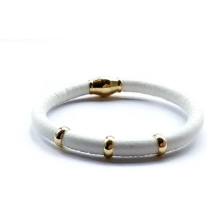 Jolla - dames  armband zilver - goudkleurig - leer - magneetsluiting - bedels - Single Gold - Wit