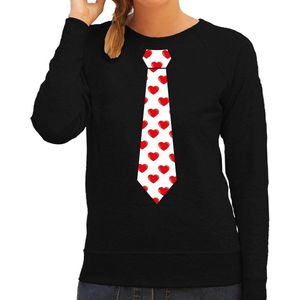 Bellatio Decorations Valentijn thema verkleed sweater / trui hartjes stropdas - dames XS