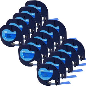 DULA - Dymo LetraTag 91205 labels - Zwart op Blauw - 12mm x 4m - 15 Stuks