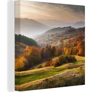 Canvas - Landschap - Herfst - Bomen - Heuvels - Woonkamer - 20x20 cm - Muurdecoratie - Canvasdoek