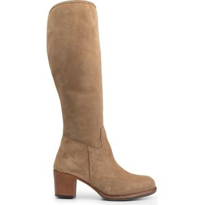 Mysa Petunia Suede - Hoge nette leren dameslaarzen op hak - Taupe Suede Leer - Maat 39