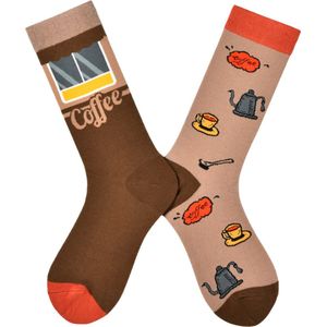 Koffie Sokken voor dames - maat 36-40 - Verschillende sokken met Koffiewinkel & Koffiekopjes - Grappige cadeau voor de Koffieliefhebber