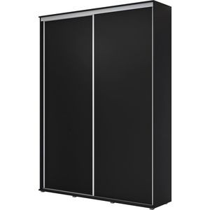 Hoge kledingkast met 2 schuifdeuren - 200x242x45 cm - Zwart - Aluminium handgrepen - Interieur met planken en roede - Hoge kwaliteitsgarantie